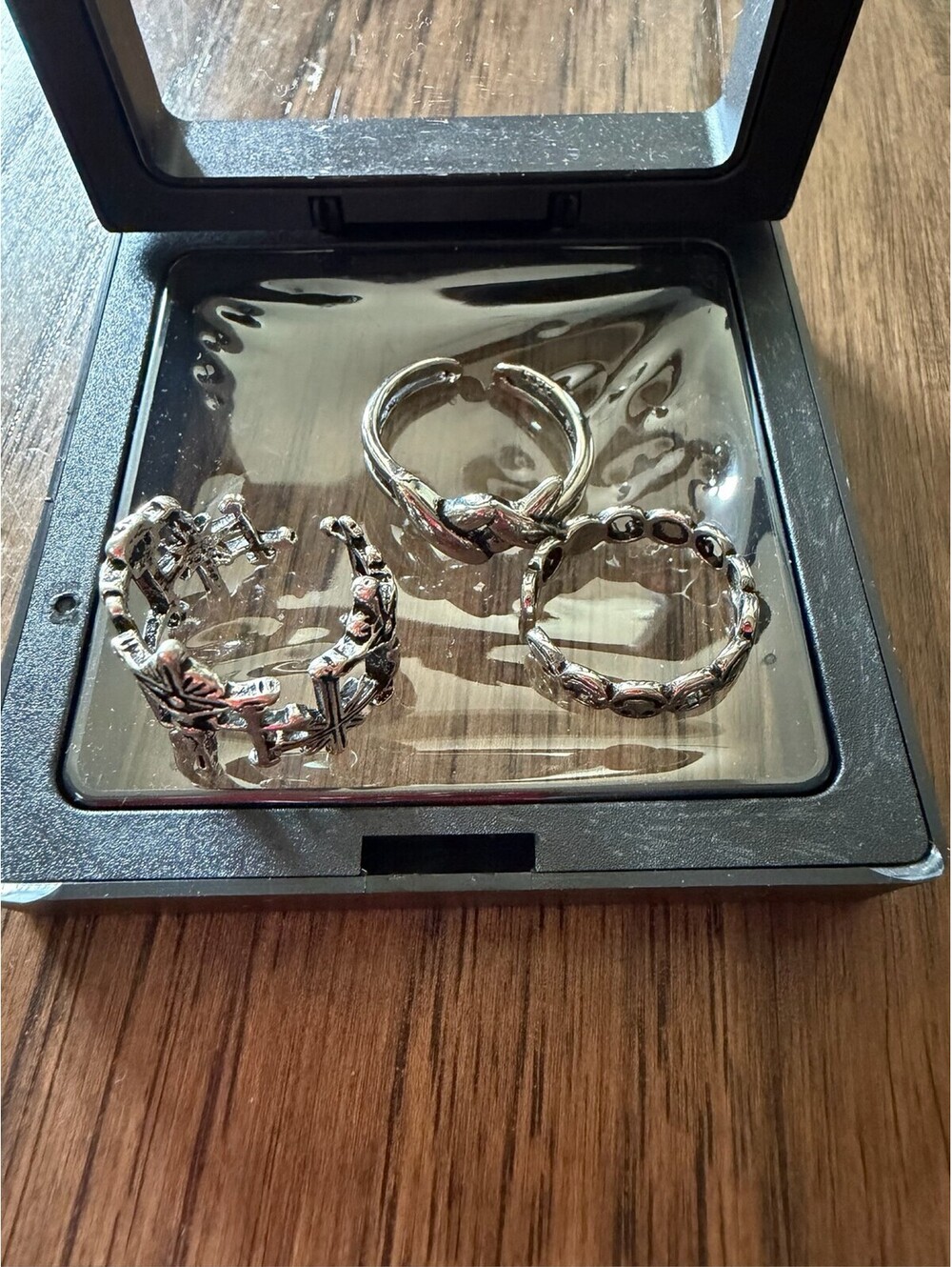 3 Piece Gothic Punk Ring Set Adjustable Silver Tone Statement Jewelry